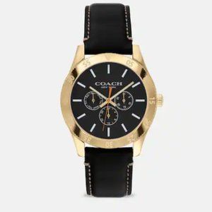 NIB COACH CASEY WATCH, 42mm MINERAL CRYSTAL BUCKLE CLOSURE GOLD TONE LEATHER